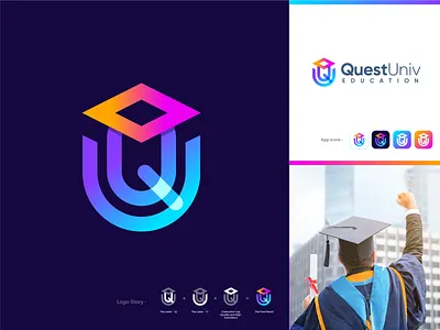 QuestUniv - Modern Education Logo for sale. branding clean creative design education education logo flat letter q letter u logo lettering lettermark logo logo logo design logo designer logo inspirations logotipo logotype minimal modern logo vector