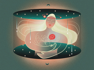 Selfcare 2d illustration bloom character character design flat illustration girl character love selfcare space spring woman illustration