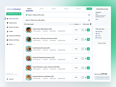 Meal ordering web service | Desktop version checkout e comerce food food and drink food app foodie meal plan meal planner meal prep menu menu card menu design order food ordering orders history shopping cart ui ui ux uxdesign