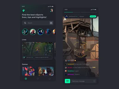 Gamer app for highlights app clean dark mode game app game ui gamer gaming interface league of legends mobile stream streaming ui design ux valorant