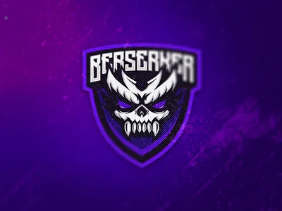 Berserker Skull Symbol angry badges berserker design esports esports logo fury head illustration logo mascot logo purple skull skull logo vector