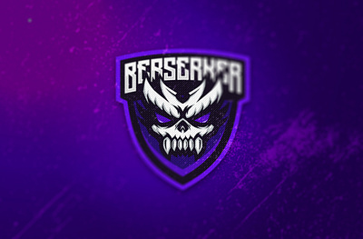 Berserker Skull Symbol angry badges berserker design esports esports logo fury head illustration logo mascot logo purple skull skull logo vector