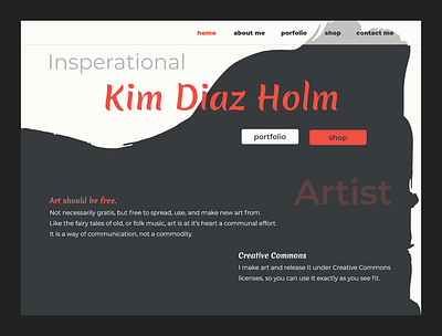 Kim Diaz Holm - an artist that primarily uses ink. artist dark design grey red typography ui ux website