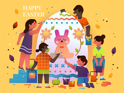 Happy Easter celebration character color easter easter bunny illustration kid people rabbit vector