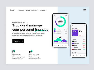 Finance app hero exploration app concept design finance hero landing page layout money ui wallet web web design website