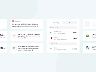 UI Cards - Pocketbook App app design designer fintech interface jajadesign sydney ui uiux ux