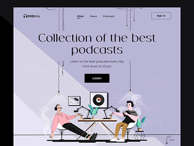 PODhits - Podcast Landing Page audio best design 2022 best podcasts clean design elon musk graphic design hits illustration landing page live live audio music podcast podcasting streaming streaming app therapy ui ux webdesign website
