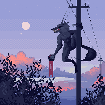 Romantism 8bit character contrast design illustration moody moon pixelart retro scenery werewolf