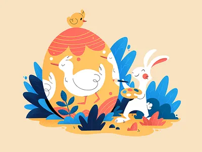 Easter 2021 character design color cute digital ducks easter easter bunny easter egg holiday illustration ipadpro painter plants procreate texture