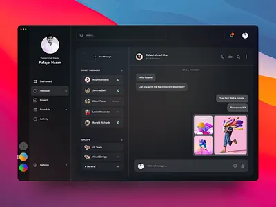 Project Management - Message 💬 clean collaboration dark ui dashboad design message app messaging app minimal project management saas app task management typography ui design ux web application webapp