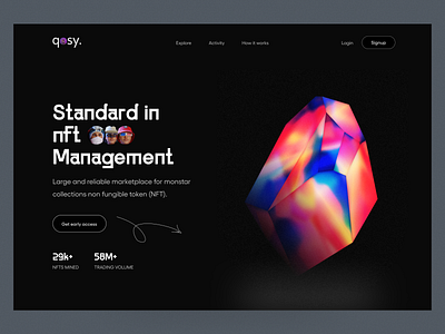 NFT Marketplace Website - Qosy colorful header landing page nft nft marketplace nft website ui webdesign website