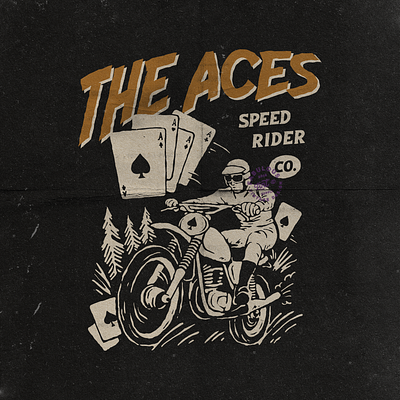 The Aces Speed Rider - Design for sale! apparel design artwork brand design clothing design design graphic design illustration logo motorbike motorcycle mountains vintage