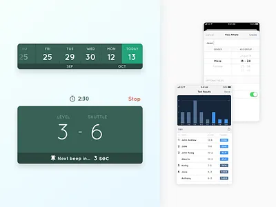 Beep test fitness app for coaches app design datepicker fitness app product design typogaphy ui
