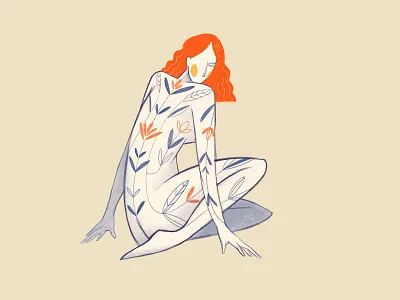 Tattooed Lady_03 color design digital drawing flowers girl illustration palette photoshop plants series springtime tattoo tattoo design