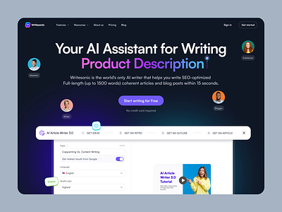 Writesonic - AI Assistant Redesign! ai ai assistant ai generation ai writing assistant animation app interface content generation design icons illustration interfacedesign motion product page product redesign uiuxdesign writing tool