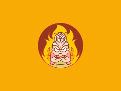 Granny asian fire food grandma grandmother granny hot illustration kitchen korean food logo old sauce spices