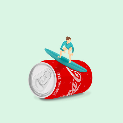 Coca-cola Surfing adobe adobe illustrator coca cola design drink flat flat design flat illustration girl illustration illustrator soda summer sunny surf surfing swim swimming thirst wave