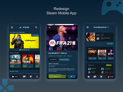 Redesign Steam Mobile App app branding design figma illustration illustrator steam ui uiux user interface