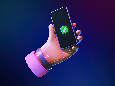 Done ✅ 3d app c4d character checkmark coronarender done hand icon illustration mobile mockup ui