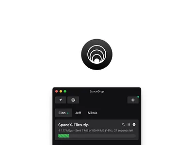SpaceDrop airdrop app crypto decentralized design desktop app desktop application encrypted file sharing file upload files p2p ui ui design uiux ux