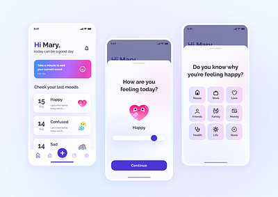 HiMood - Mood tracking app app app design design figma figmadesign glassmorphism illustration mobile app design pastel ui ux