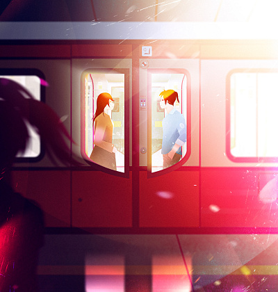 Train abstract boy character character illustration city colorful colorfull conceptual art couple digital art digital illustration environment girl illustration light people train underground warm window