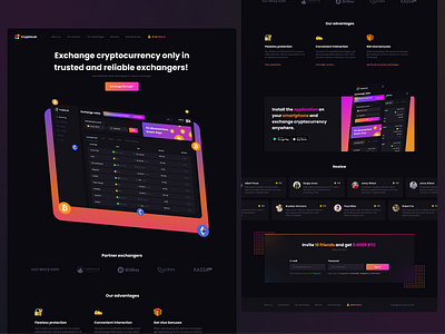 CryptoLub - Landing Page for crypto exchanger aggregate 2020 trend 2020 ui trends crypto dark dark theme dark ui design interface landing landingpage ui ui ux ui design uidesign uiux ux web design webdesign website дизайн