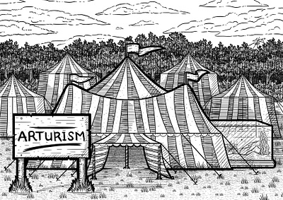 Circus Tent aquarium big carnival circus cross hatching digital drawing festive field fish illustration illustration digital line art line art illustration medibang sign board stylize tank tent top