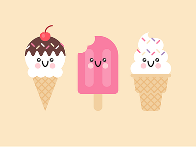 Ice cream days cherry cute flat ice cream kawai sprinkles summer vector