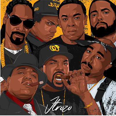 West coast legends 2pac biggie smalls drdre eazye eminem icecube illustration rap rapper snoop dogg tupac