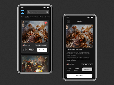 NovoNFT | A crypto NFT selling platform. app design art bid black black white blackandwhite crypto crypto art dailyui dark design digitalart minimal mobile mobile ui music nft product video