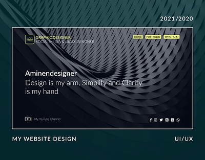 aminendesigner | my website blue creative dark dark ui navigation personal personal brand simple simplicity ui ui ux ui design uidesign uiux ux website website concept white youtube