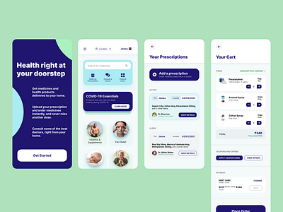 Medicine ordering app - Online pharmacy and prescriptions app design doctors drugs figma health medicine pharmacy ui