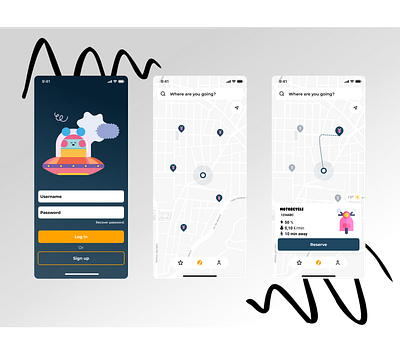 Carsharing app app blush car carsharing design home illustration login map menu motorcycle sign up ui ux