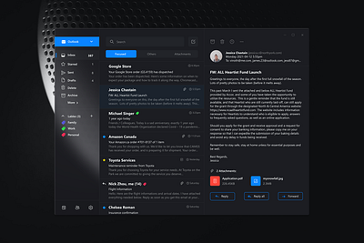 Mailbox — Dark mode dark ui darkmode design designs email email design flat flat design flatdesign fluent design fluent design system mail minimal ui ui ux ui design uidesign uiux windows windows app