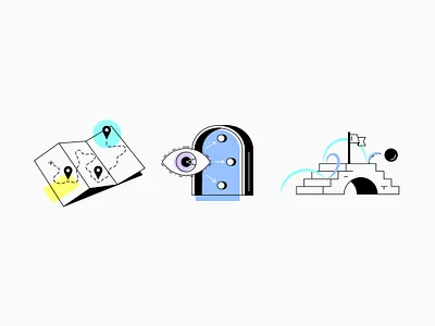 Creative Strategy Icons branding bridge creative icons doorway eye goal icon icon set icons illustration imagination innovation icons innovation illustration line art map minimal icons neon process icons vision icon workshop