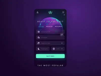 B/Yond • Travel App app booking app cosmic design figma graphic design interaction design interactive design menu neon purple rebound school project space space travel star wars stars travel app ui ui design