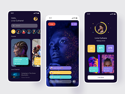 Live Streaming App Mobile app app mobile clean design clean ui dark dark app dark mobile dark ui design illustration live stream live streaming live streaming app mobile ui ui ux design ux