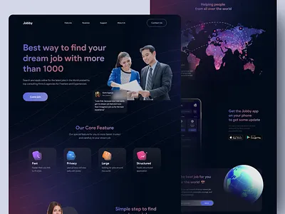 Jobby Landing Page Interaction 💼 animated animated gif animation clean dark dark ui gradient job job board landing page ui ui ux uiux web web site web site design website website concept website design websites