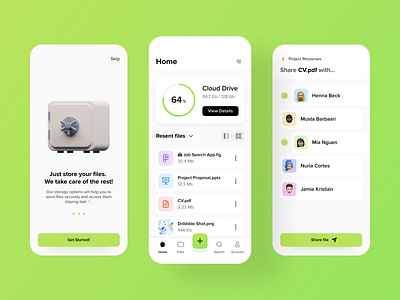 Cloud Storage App - Day 1 clean cloud cloud storage concept explorer file file explorer file management file manager file sharing file storage interface minimal mobile app mobile design mobile ui onboarding safe share ui