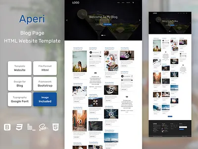 Aperi Blog Page HTML Web Template V1.0 bem blog business homepage html personal portfolio sass shop store web website