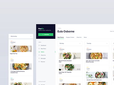 Meal Planner — Clients calendar calories dashboad design diet app drag and drop eating food app health healthcare kanban board meal plan meal planner menu planner recipe app tasks webapp