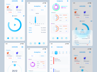 4HOURS - Track study and Exercise time calender clock exercise glassmorphism graph light manage work mobile mobile app navigation schedule study subjects time ui ui design ux ux design work