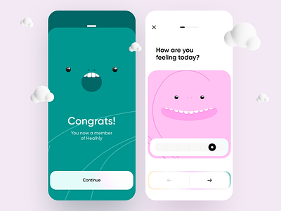 Meditation App 3d app cute emoji empty face health illustration interface ios meditation minimal onboarding slider smile tour ui ux walkthrough walkthroughs