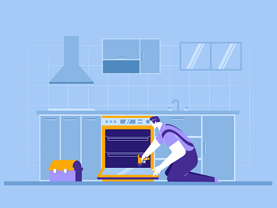 Man Fixing a Dishwasher 2d character design dishwasher dribbble flat design graphics illustration inspirations landing page man minimal shot vector