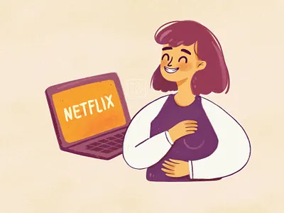 Time for a Comedy branding character character design comedy design digital art editorial illustration female flat free time girl girl character grain illustration laughing netflix self care spot illustration watching woman