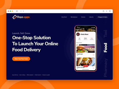 Royo Apps app application blue booking branding design food icon landing page design landingpage minimal one page website typography ui website website design