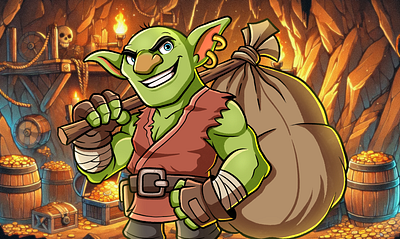 Mischievous Goblin Looting Treasure cartoon goblins illustratorlife