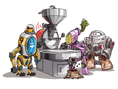 Barista robots apple bakers barista branding cappuccino coffee coffee shop craft cup design illustration logo lovecraft robots tasty testing