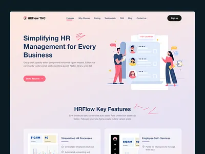 HRFlow TNC - HR Management Tool SaaS Landing Page design hr hr management landing page one page saas software webflow template